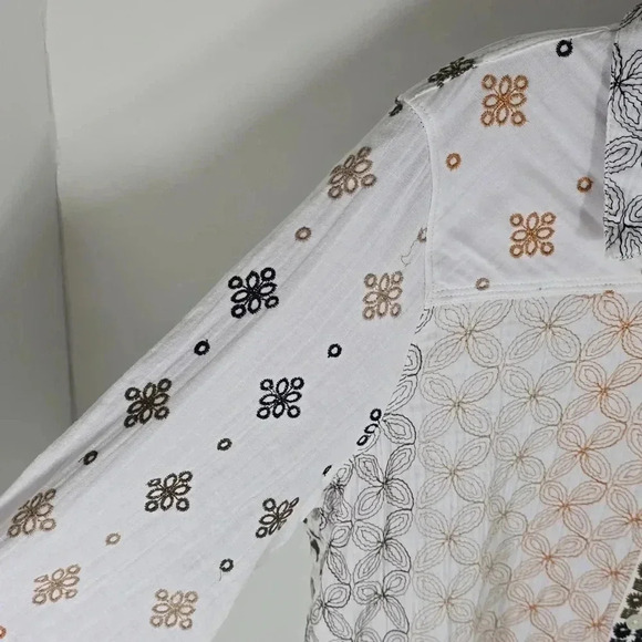 {Soft Surroundings} Gauzy Button-Down Embroidered Print Blouse - Medium - Picture 8 of 14
